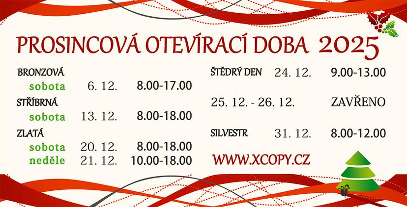 Prosincová otevírací doba v XCOPY