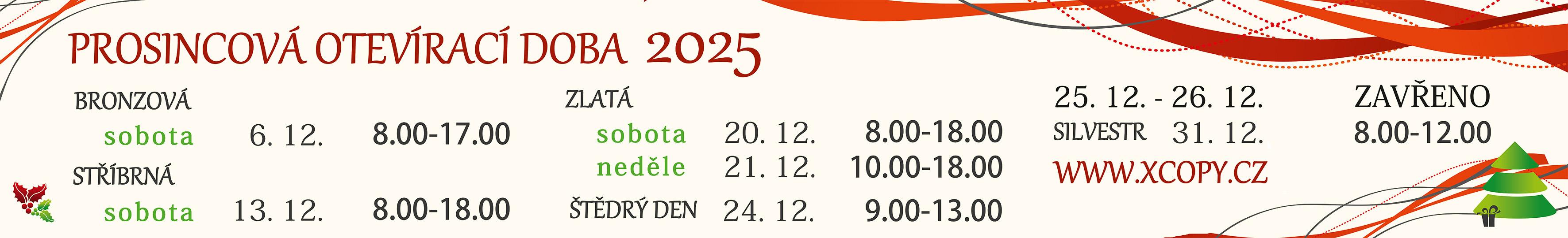Prosincová otevírací doba v XCOPY